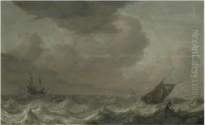 A Dutch Merchant Vessel And Other Shipping In Choppy Waters by Pieter the Younger Mulier