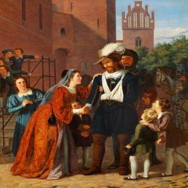 The Wounded Herluf Trolleis Received By His Wife Birgitte Gjoe And The Pupils From Theboarding School On His Return To Herlufsholm - view 1