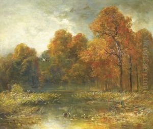 Herbstbild In Gewitterstimmung Mit Enten Am Schilfigenteich by C. Muller