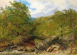 Angler Am Bach In Sommerlicher Landschaft Angler Am Bach In Sommerlicher Landschaft