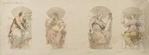Ensemble De 5 Feuilles by Charles-Louis Muller