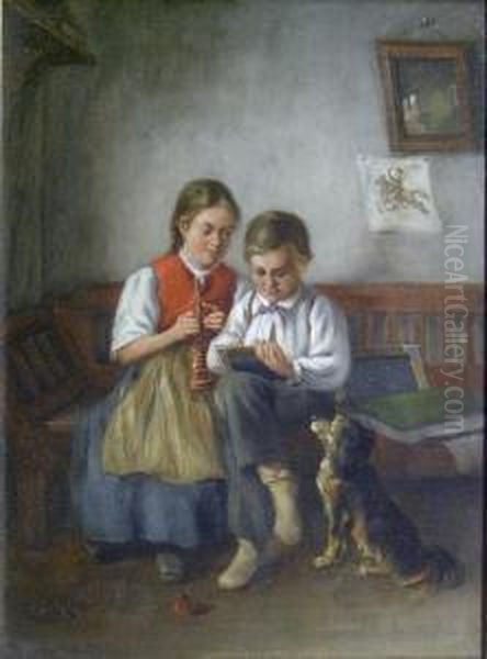 Girl And Boy With Dog - view 1