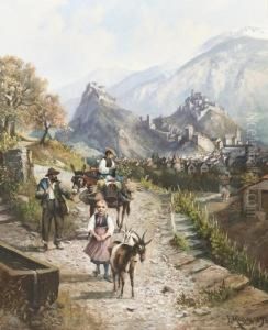 Walliser Familie Auf Dem Weg Nach Sion. by Franz Adolf C. Muller