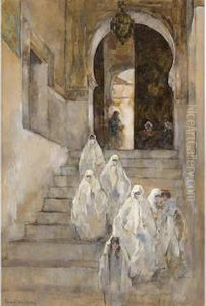 An Arabic Scene With Figures In The Medina - view 1