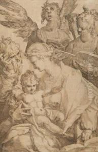 Sainte Famille Avec Deux Anges Musiciens by Jan Harmensz. Muller