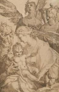 Sainte Famille Avec Deux Anges Musiciens, D'apres Bartholomeusspranger by Jan Harmensz. Muller