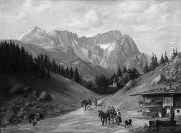 Cornelius, L. "bauernhaus Im Gebirge,
Davor Sich Unterhaltende Bauern Mit Kutsche". Sign. Und Bez.
Munchen. Ol Auf Lwd. 55,5 X 75 Cm. Rahmen - view 1