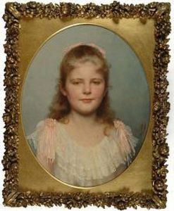 Portrait Of A Girl With Pink Ribbons by Maria Muller