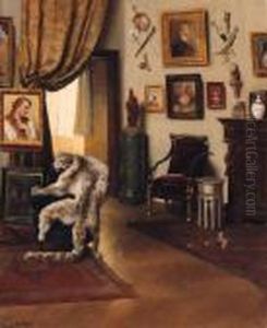 An Interior With A Snow-leopard Rug On A Chair by Maria Muller
