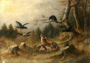 A Trapped Fox Surmounted Byrovers In A Landscape A Trapped Fox Surmounted Byrovers In A Landscape