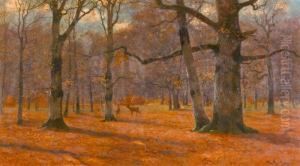 Waldlandschaft Mit Rehen. by Peter Paul Muller
