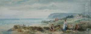 Children Searching For Crabs On A Rocky Beach by Rosa Muller