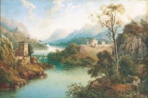 Figures In A Rowing Boat On A Lake In A Mountainous Landscape