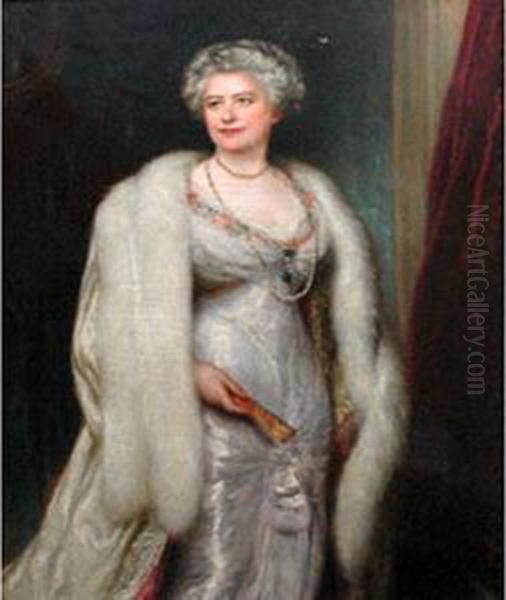 Portrait Of A Lady Wearing Pearls And A Fur Wrap - view 1