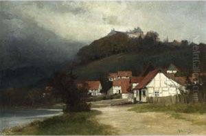 Red Roofed White Houses In A Mountainous Landscape. by Georg Bernhard Muller Vom Siel