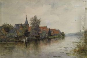A View Of A Dutch Town Along A River (recto) by Willem Muller