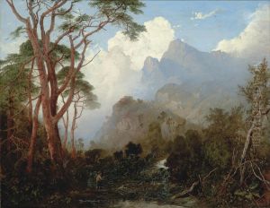 A Traveller And His Dog In An Alpine Landscape by William James Muller
