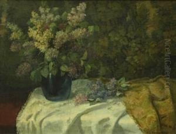 Stillleben Mit Fliederstraus In Blauer Vase - view 1