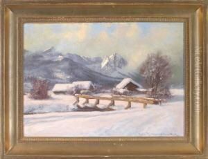 Wintertag Vor Dem Wettersteingebirge by Karl Muller-Baumgarten