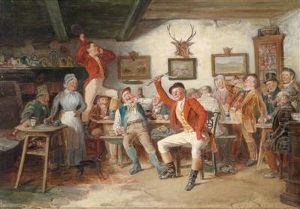 Two Happy Huntsmen With Revellers In A Tavern by Albert Muller-Lingke