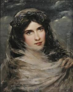 Portrait Of A Dark-haired Beauty In A White Veil