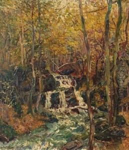 Waldlandschaft Mit Kleinem Wasserfall. by Peter Paul Muller-Werlau