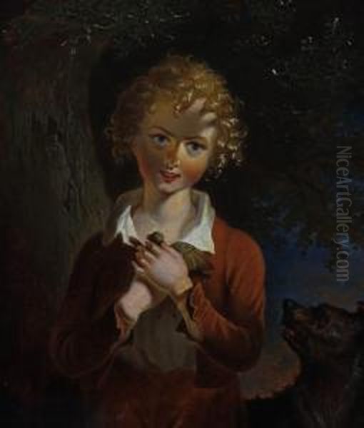 Young Boy With Dog And A Rescued Fledgling - view 1