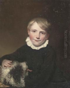 Portrait Of A Boy, Half-length, In A Black Coat And White Ruff, Hisdog At His Side