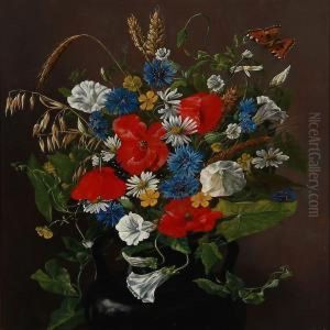 Still Life With Colourful Flowers In A Vase by Emma Mulvad