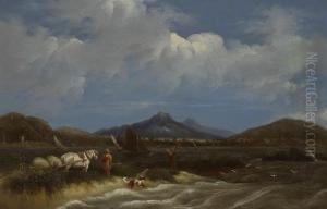 Coast Scene - Noon: Peasants Winnowing Corn - From A Sketch By Captain Chidley Coote by Thomas James Mulvany