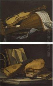 A Still Life Of A Violin, A Lute And A Recorder On A Table