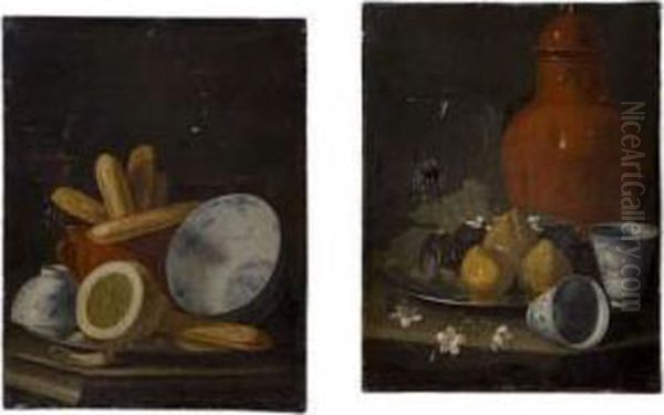 Figues, Fleurs Et Porcelaine De Chine A Decor Bleu Et Blancd'epoque Ming. - view 1