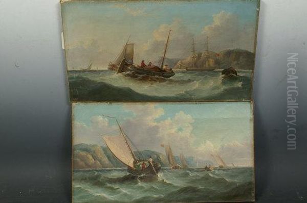 A Pair, Sailing In And Laden Boat In Choppy Seas - view 1