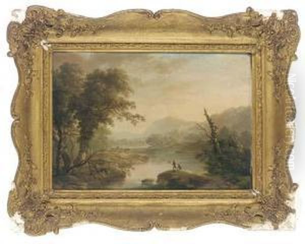 Fishing On A Riverbank With A Castle Beyond - view 1