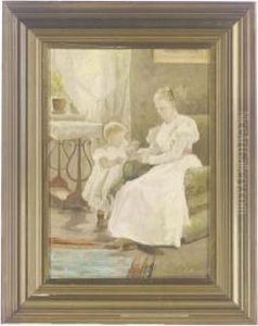 Mother And Child In An Interior by Caroline Emilie Mundt