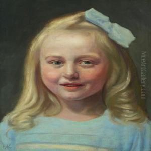 Portrait Of A Young Girl With A Blue Bow by Emilie Mundt