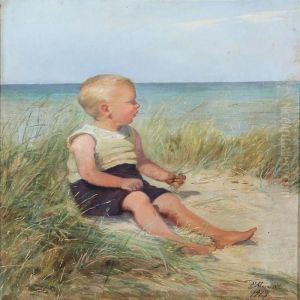 Beach Scape With A Boy In The Sand by Emilie Mundt