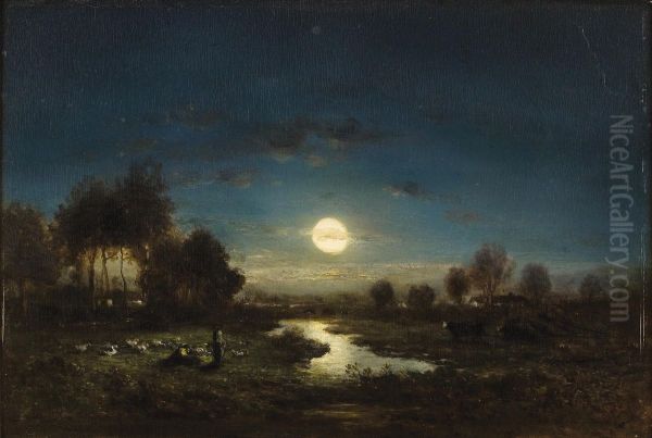 Pastoral Landscape In Moonlight - view 1