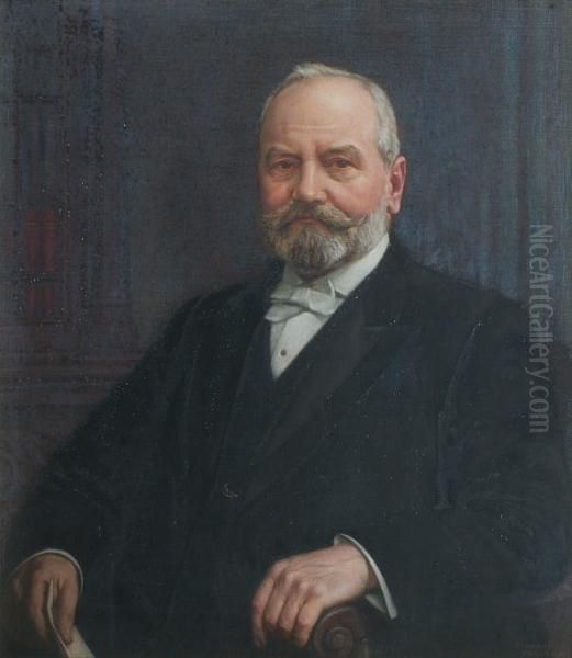 A Lady, Half-length, Seated, Wearing A Brown Dress; A Gentleman, Half-length, Seated, Wearing A Dark Suit Both 'bernard Munns 1917' - view 1