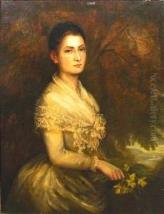 A Portrait Of Ursula Scott Holding A Bunch Of Daffodils by Hugh Munro