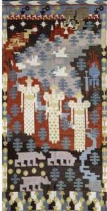 Woven Wool Tapestry Depicting Three Central Figures by Gerhard Munthe