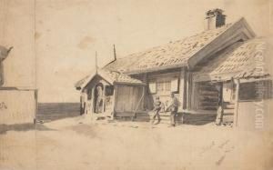Gehoft Mit Personen by Gerhard Munthe