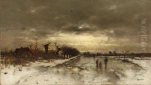 Winterlandschaft Mitschlittschuhlaufenden Kindern