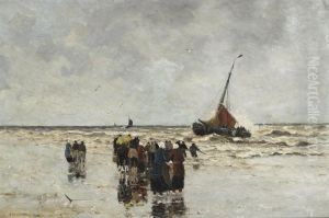 Fisherfolk On The Beach Hauling In The Day""""s Catch by Gerhard Arij Ludwig Morgenstje Munthe