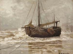 A Bomschuit On The Beach by Gerhard Arij Ludwig Morgenstje Munthe