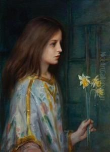 A Young Girl Holding Daffodils