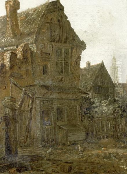 A Courtyard In A Village, With A Church Tower In The Distance - view 1