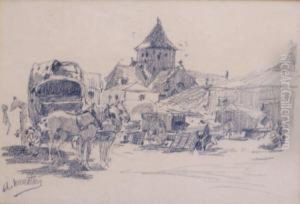 La Place Du Marche by Alphonse Frederic Muraton