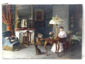 Femme 1900 Dans Un Interieur