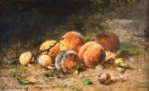 Nature Morte Aux Peches Et Auxprunes by Euphemie,nee Duhanot Muraton